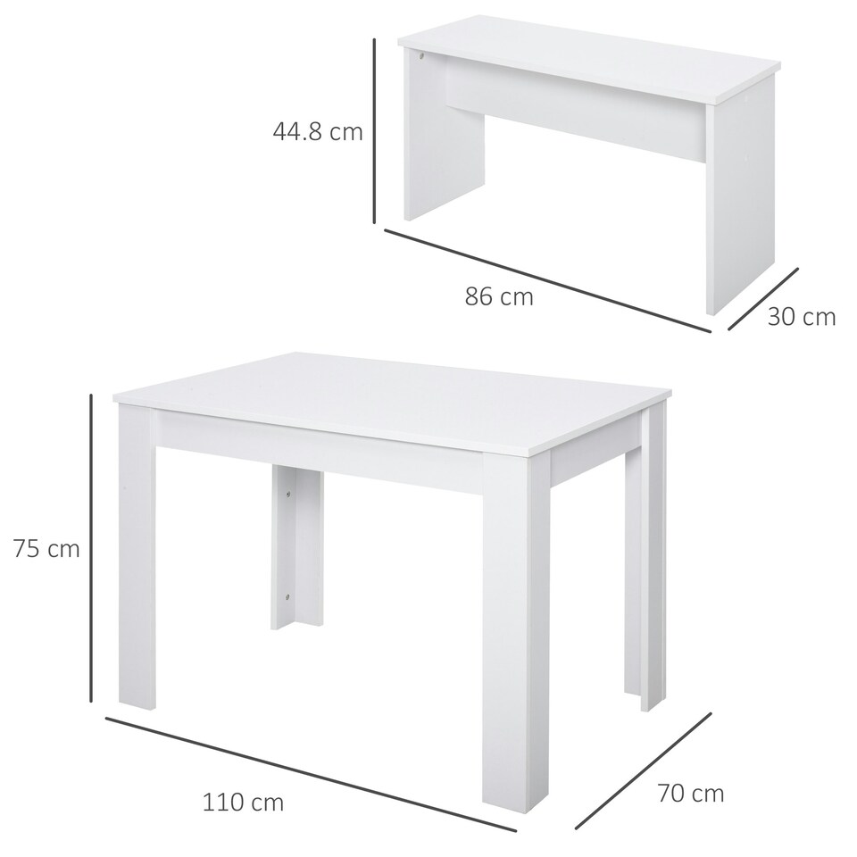 image 1 of HOMCOM 3 Pcs Modern Dining Table Set with Table 2 Bench Seats Compact