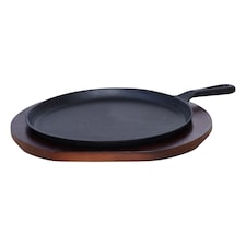 Buckingham Pre-Seasoned Cast Iron Griddle Crepe Pan 27 cm with Wooden Base