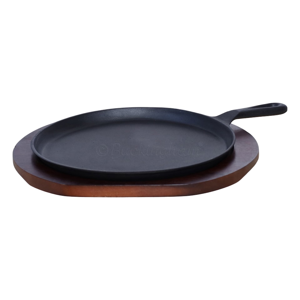 image 1 of Buckingham Pre-Seasoned Cast Iron Griddle Crepe Pan 27 cm with Wooden Base