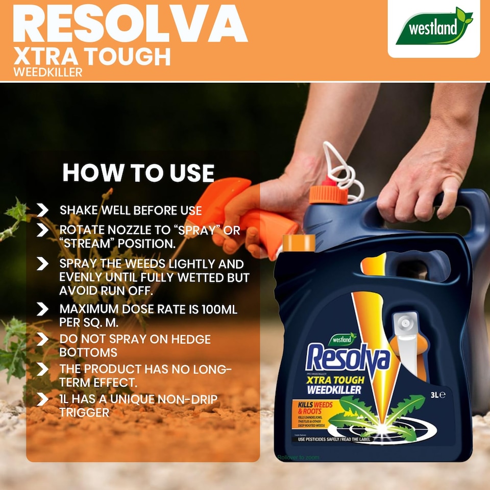image 1 of Resolva Pro Xtra Tough Weed Killer 3L Ready to Use Fast-Acting Herbicide for Weeds Brambles & Tough Vegetation Visible Results in Hours | Yellow