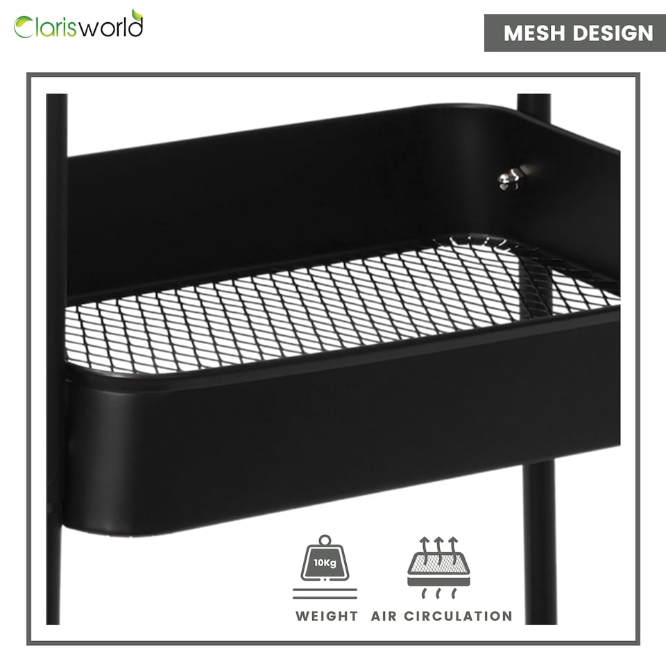 image 1 of Clarisworld 3 Tier Rolling Utility Cart, Metal Storage Trolley with Lockable Wheels & Handles, Mobile Storage Cart Organiser, Storage Rack for Kitchen, Bathroom, Bedroom, Office & Laundry Room