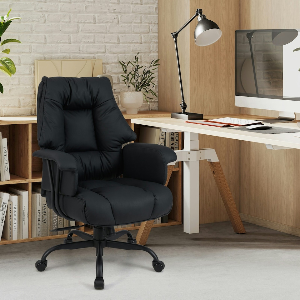 image 1 of COSTWAY PU Leather Computer Chair Ergonomic Office Chair Black