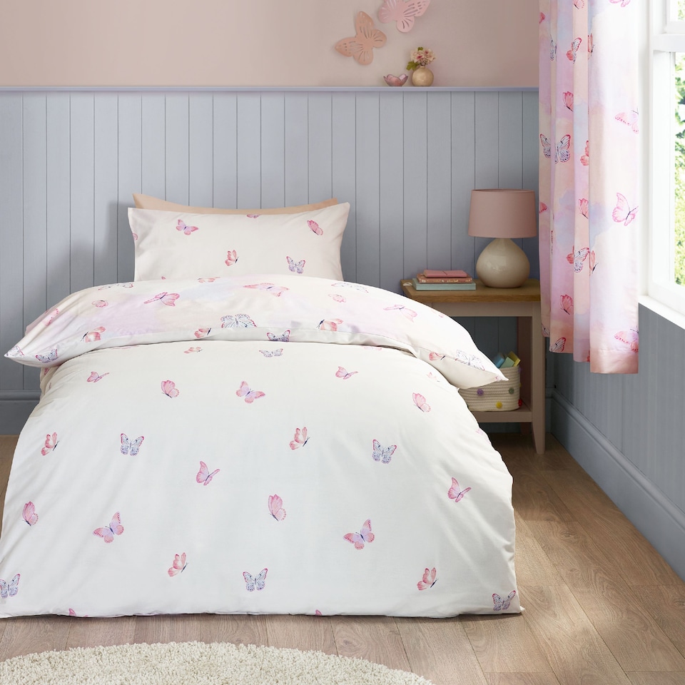image 1 of Catherine Lansfield Ombre Butterflies Reversible Duvet Cover Set