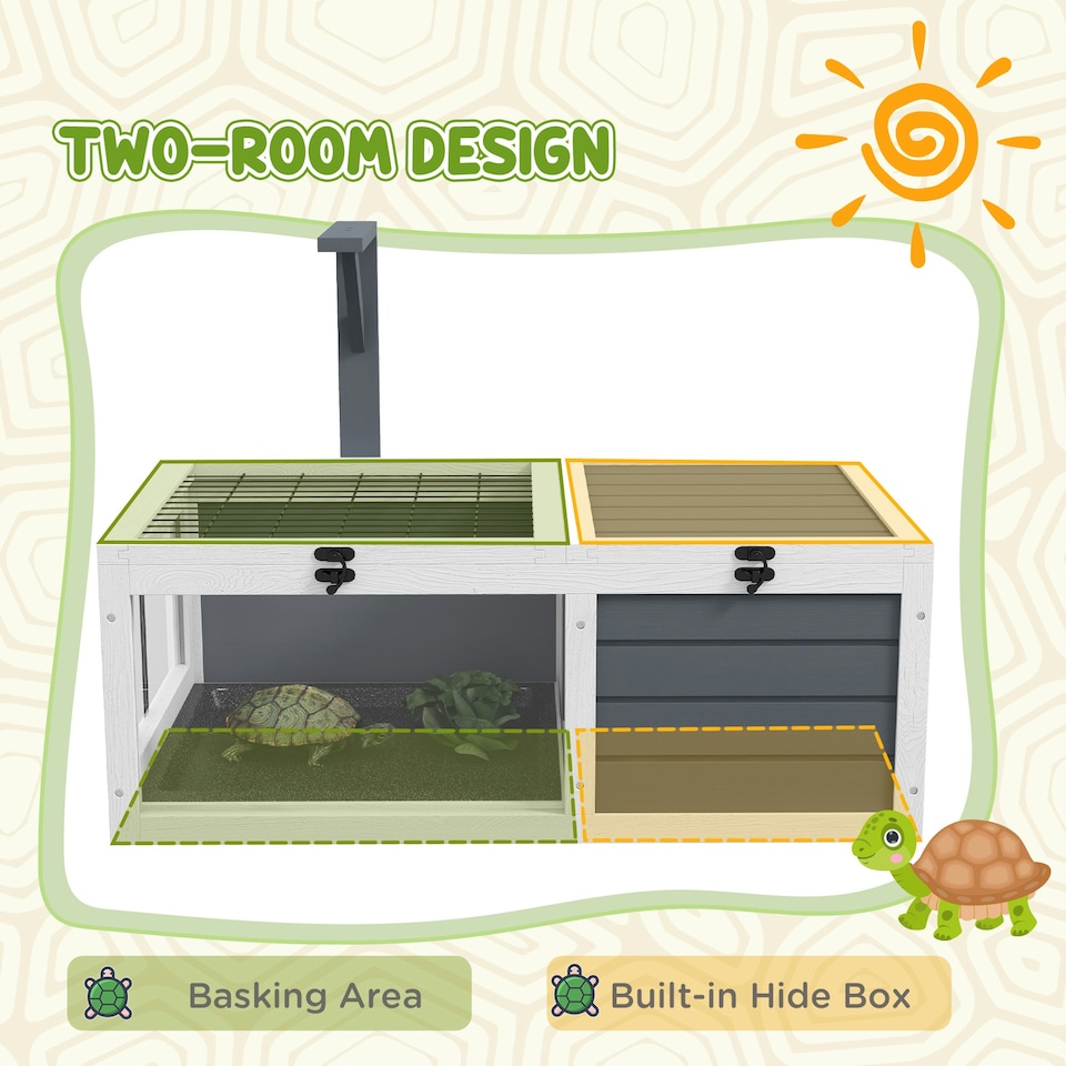 image 1 of PawHut Tortoise House, Wooden Tortoise Table w/ Wooden Lamp Holder - Grey