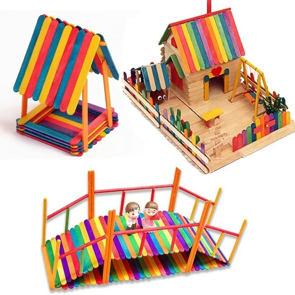 image 1 of Pack of 50 Assorted Colour Wooden Sticks 114 x 10 x 2mm