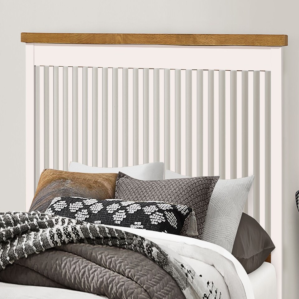 image 1 of 4ft6 Double White,Solid Wood Wooden Bed Frame Bedstead with Oak finish top rail