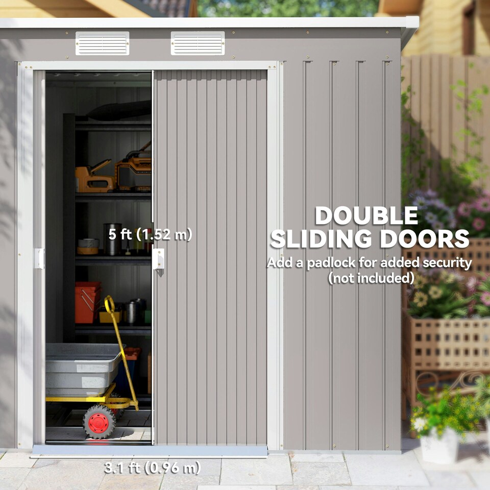 image 1 of Outsunny 7 x 4ft Metal Garden Storage Shed w/ Double Door Grey