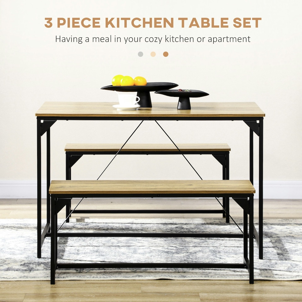 image 1 of HOMCOM Dining Table and Bench Set for 4, Modern Kitchen Table & 2 Benches