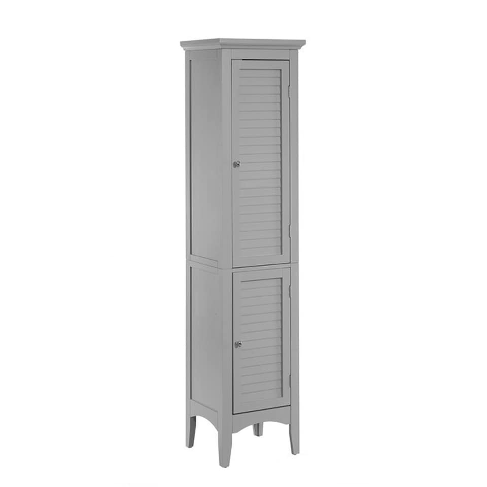 image 1 of Teamson Home Freestanding Linen Tower with Two Faux Louvered Doors, Gray, 63in