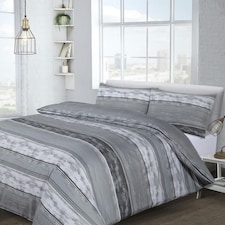 Velosso Brooklyn Stripe Printed Cotton Blend Duvet Cover and Pillowcase Set Grey | King