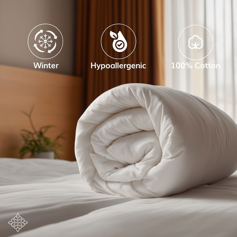 image 1 of Opulent Home Lightweight 100% Cotton 16.5 Tog Winter Duvet – Breathable, Anti-Allergy, Hypoallergenic Hollowfibre Quilt