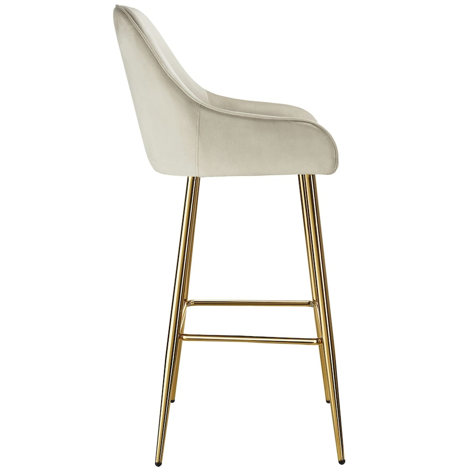 image 1 of Bar Stool Avane - with backrest, upholstered, velvet look - Set of 6 Cream | Gold