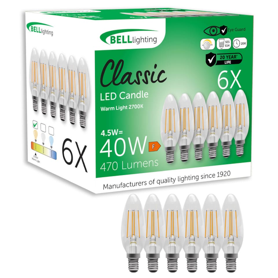 image 1 of BELL Lighting E14 Screw Dimmable LED Filament Candle 4.5W Light Bulb | White | Warm White - 2700K | 6