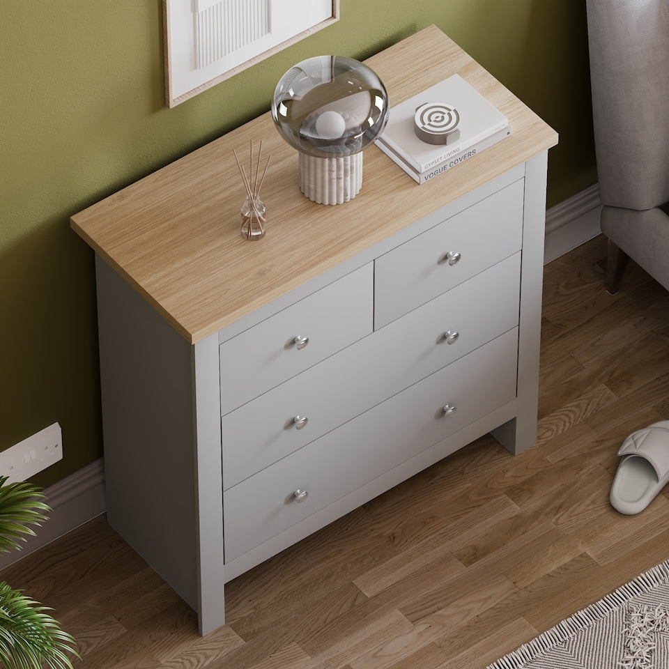 image 1 of Vida Designs Arlington 4 Drawer Chest of Drawers Shaker Bedroom Storage, Grey & Oak