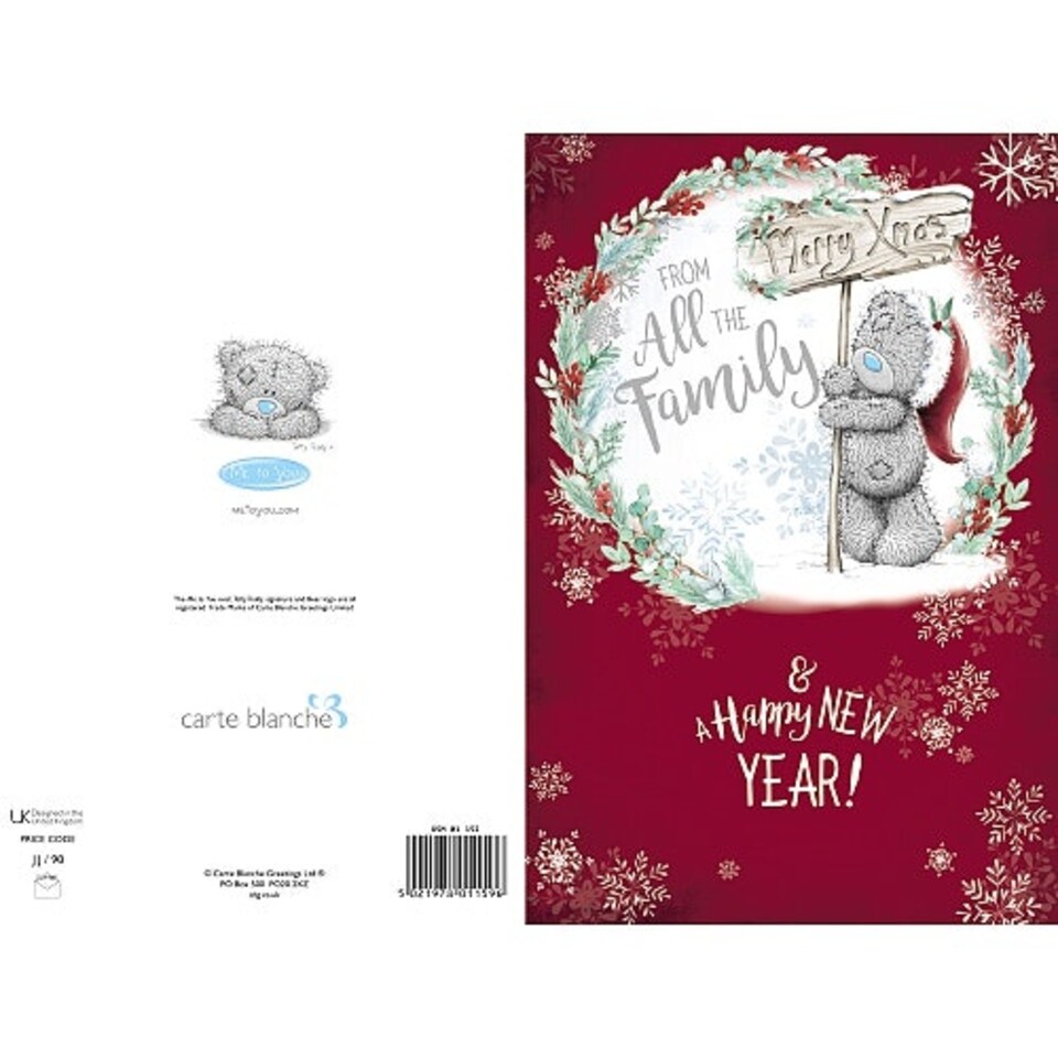 image 1 of From All The Family Tatty Teddy With Wish Sign Board Design Christmas Card