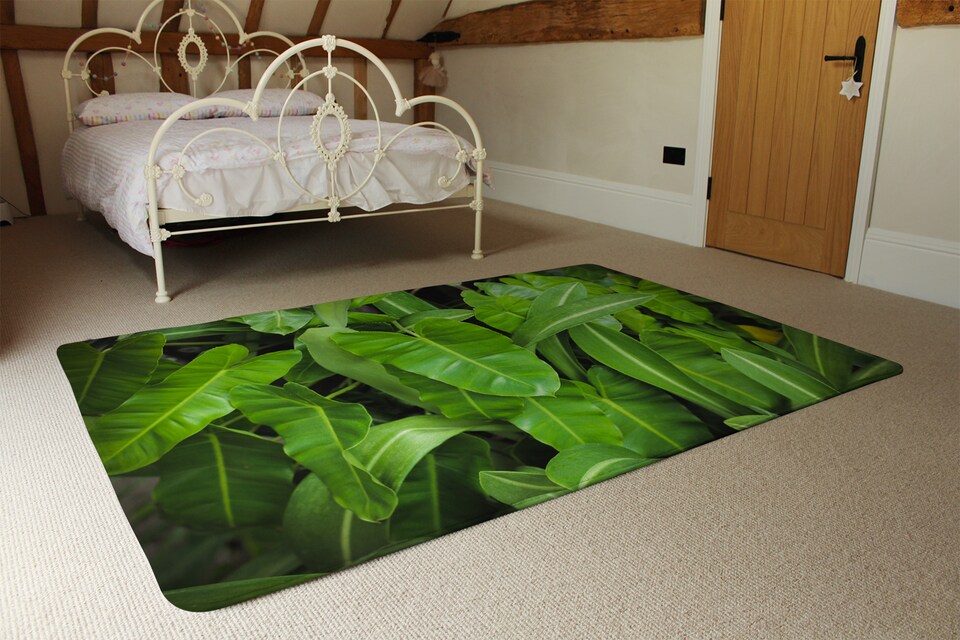 image 1 of Abstract Background Of Dark Green Leaves Designer Rug | Multi