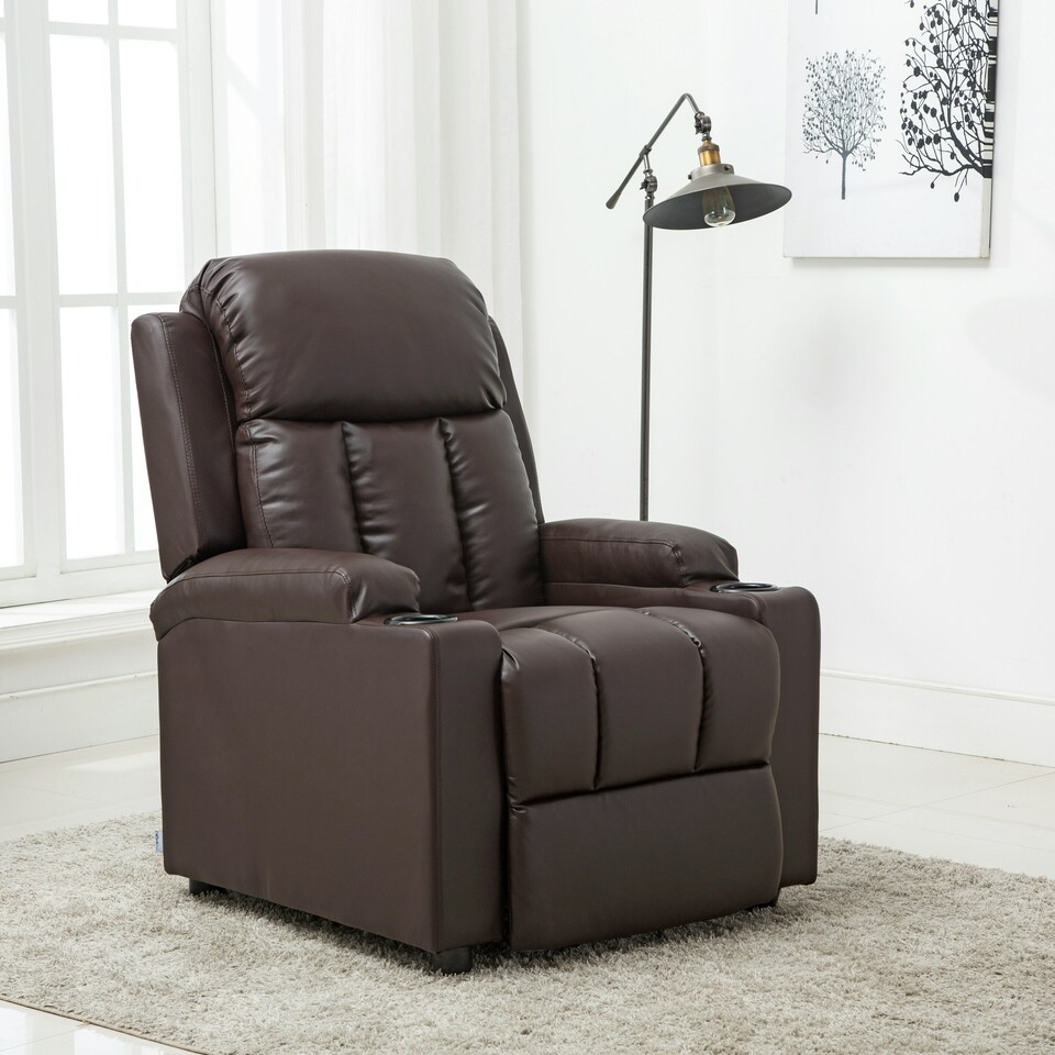 image 1 of Studio Bonded Leather Recliner w Drink Holders Sofa Chair (Brown)