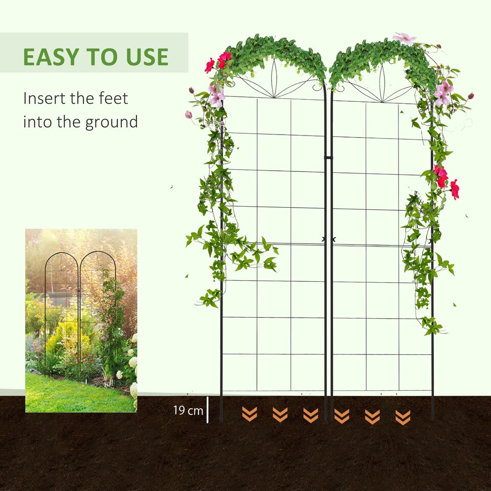 image 1 of Outsunny Set of 2 Metal Trellis for Climbing Plants, Grid Design, 50 x 180cm