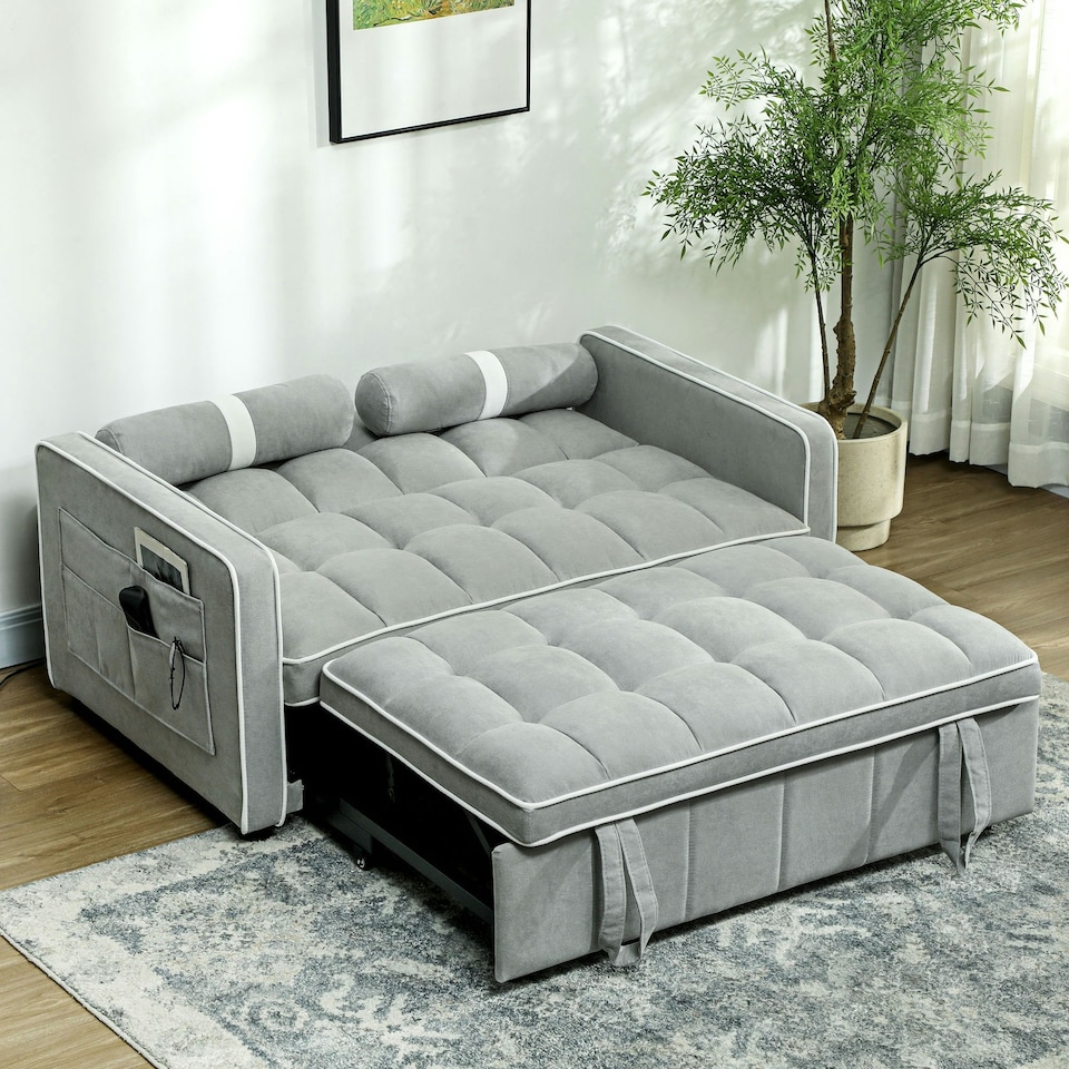 image 1 of HOMCOM 2 Seater Pull Out Sofa Bed with Adjustable Backrest, Light Grey | Multi | Two Seater