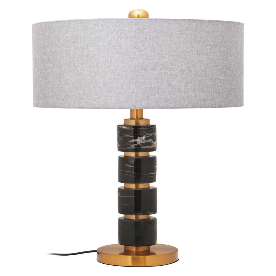 image 1 of Interiors by Premier Grey Fabric Shade Table Lamp Gold