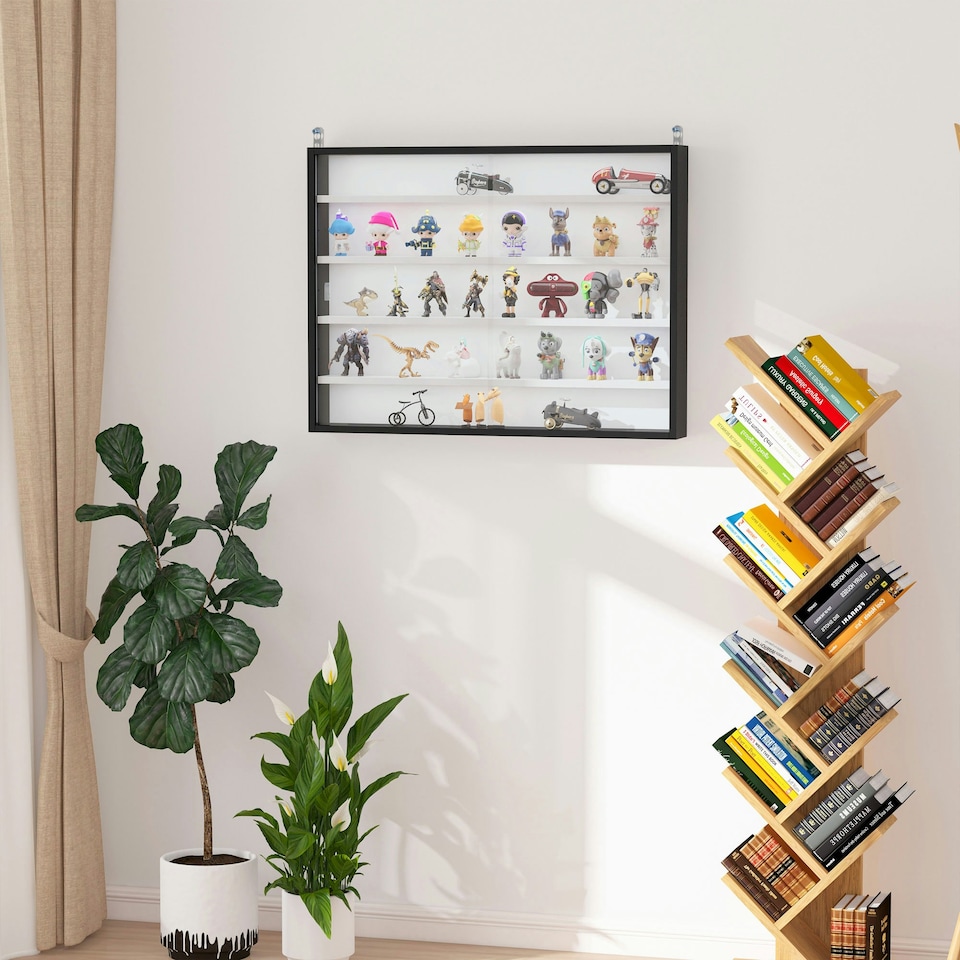 image 1 of HOMCOM 5-Tier Wall Display Shelf Unit Cabinet w/ Shelves Glass Doors