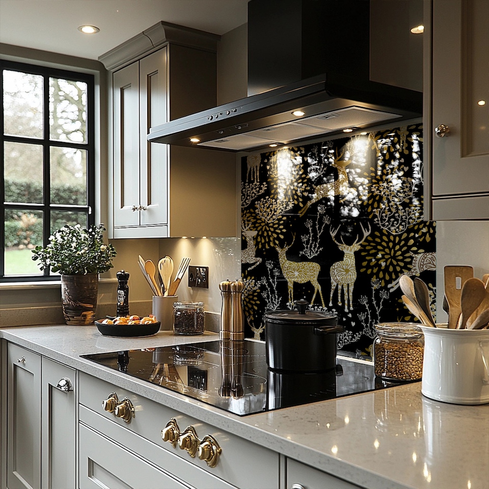 image 1 of Golden Christmas Dining Splash Back | White