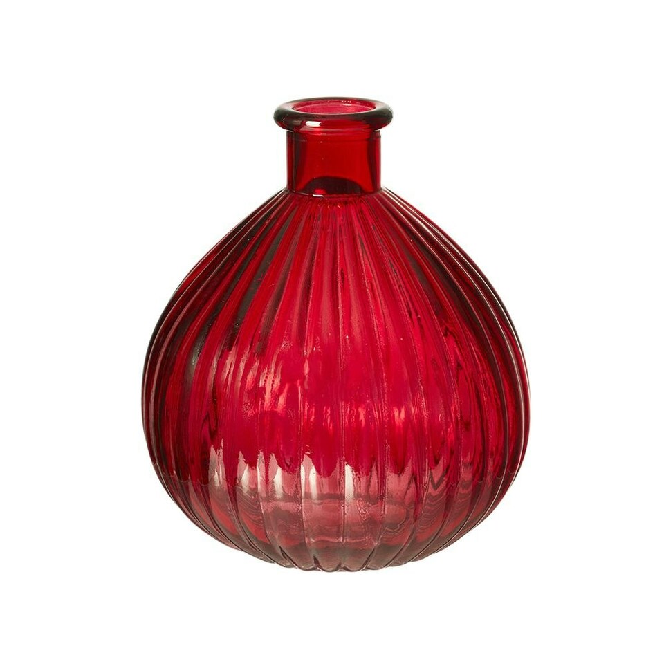 image 1 of Red Ribbed Ball Glass Vase - 15cm