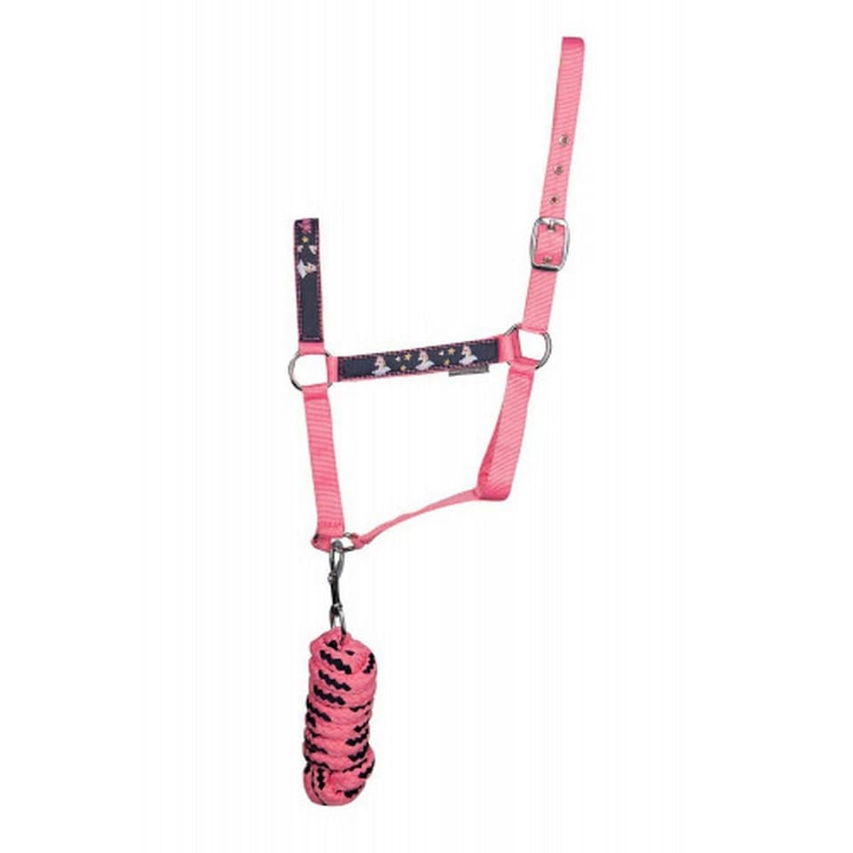 image 1 of Hy Unicorn Magic Horse Headcollar and Leadrope - Navy/Pink - Full