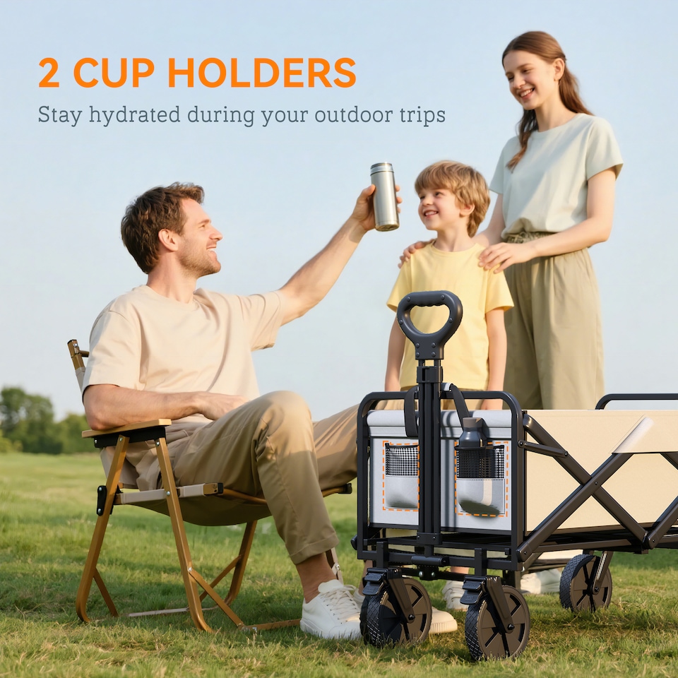 image 1 of Outsunny Folding Outdoor Storage Trolley Cart Bag Telescopic Handle Brakes Grey