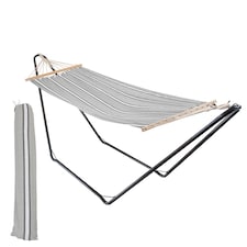 Harbour Housewares Cotton Garden Hammock with Stand - Grey/White Stripe