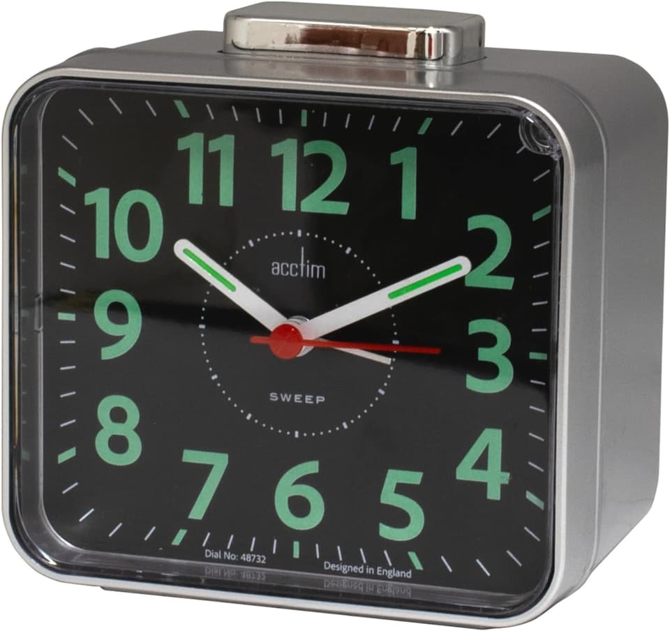 image 1 of Acctim Parker Non-Ticking Sweep Loud Bell Alarm Clock | Silver | Silver