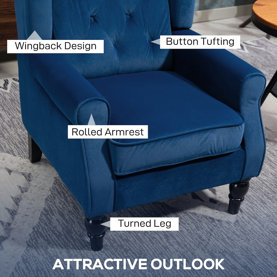 image 1 of HOMCOM Accent Armchair Home Furniture Retro Tufted Club Fabric Blue | Blue
