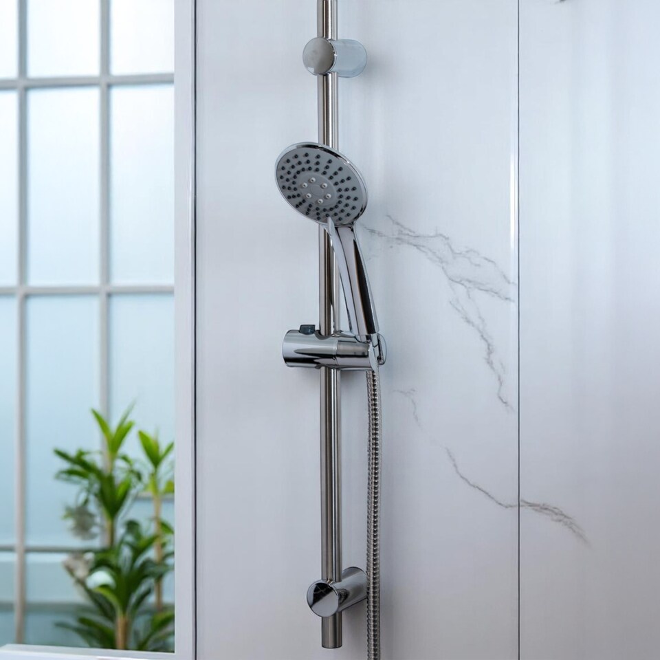 image 1 of Showerdrape Spectra Chrome 3-spray Pattern Shower Riser Rail Kit | Silver | 1