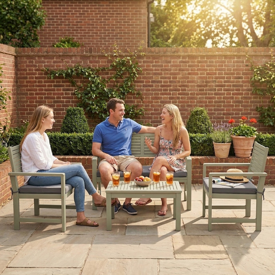 image 1 of Outsunny 4 Seater Wooden Garden Furniture Set with Loveseat, Chairs, Table | Grey | Light Grey | Four Seater