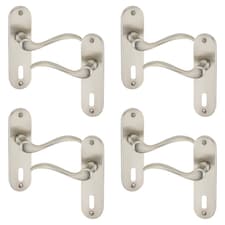 Urfic Geneva Metal Lever Latch Door Handles Set Rose Internal & External | Silver | 4x Satin Nickel Keyhole | 4