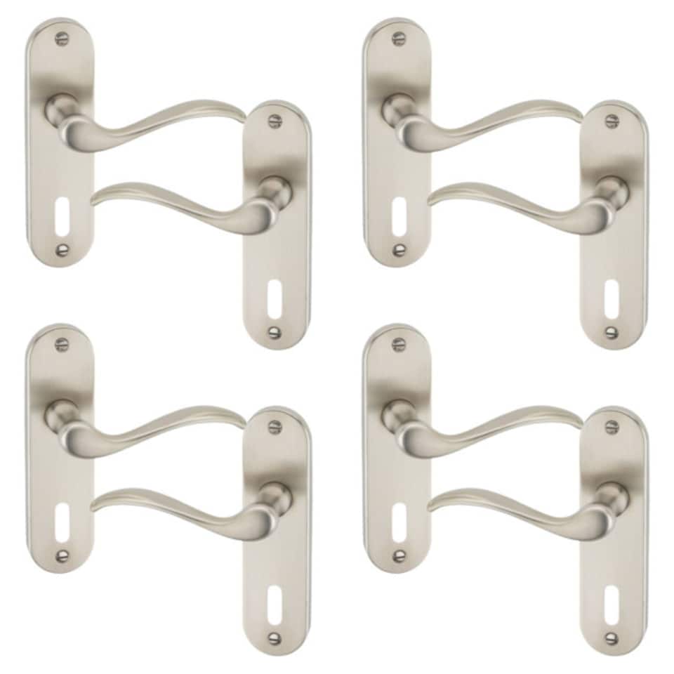 image 1 of Urfic Geneva Metal Lever Latch Door Handles Set Rose Internal & External | Silver | 4x Satin Nickel Keyhole | 4