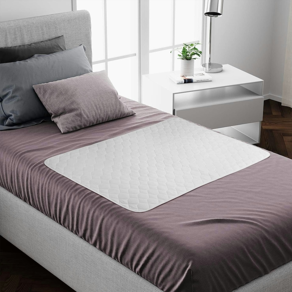 image 1 of Incontinence Bed Pads Non Slip - Extra Heavy Absorbency Washable Bed Sheets, Soft Cotton Waterproof Mattress Protector, Bed Wetting Mats, Single Size Absorbs 2L White | 2 pack | Single