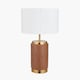 image 3 of Cylinder Wood Effect Ceramic Table Lamp with Shade | Brown | Brown | 1