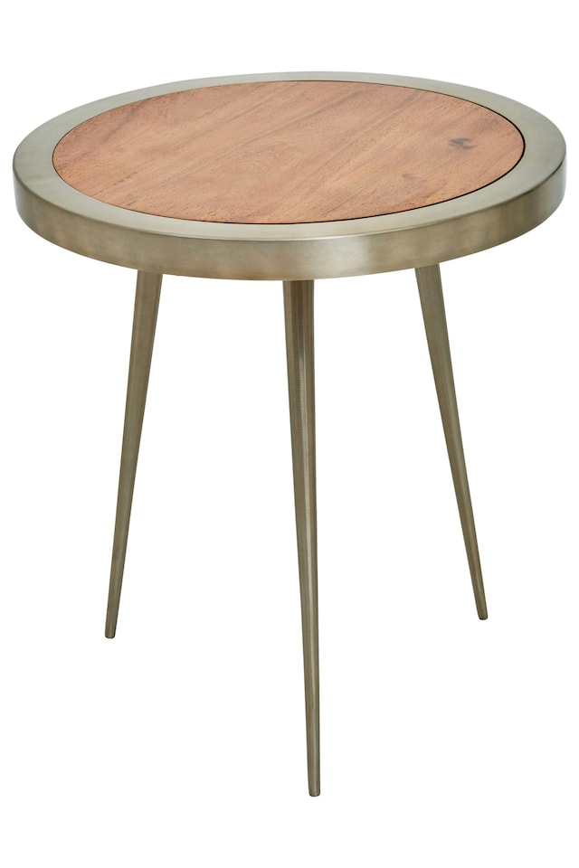 image 1 of Acacia Wood Round Side Table-Metallic Small Table-Gold  Aluminium Framed Bedside Table-Natural Round Table | Cream
