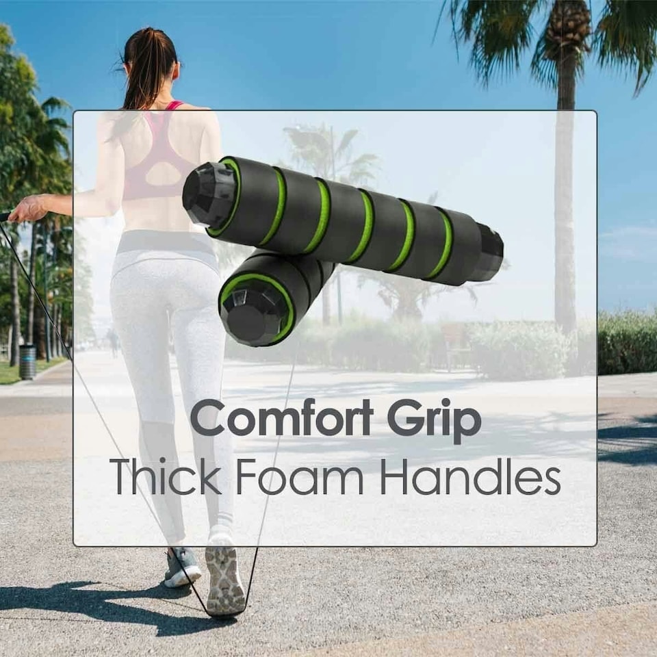 image 1 of UBUNG Skipping Rope Fitness Jump Rope with Tangle Free with Foam Handles Green 3m