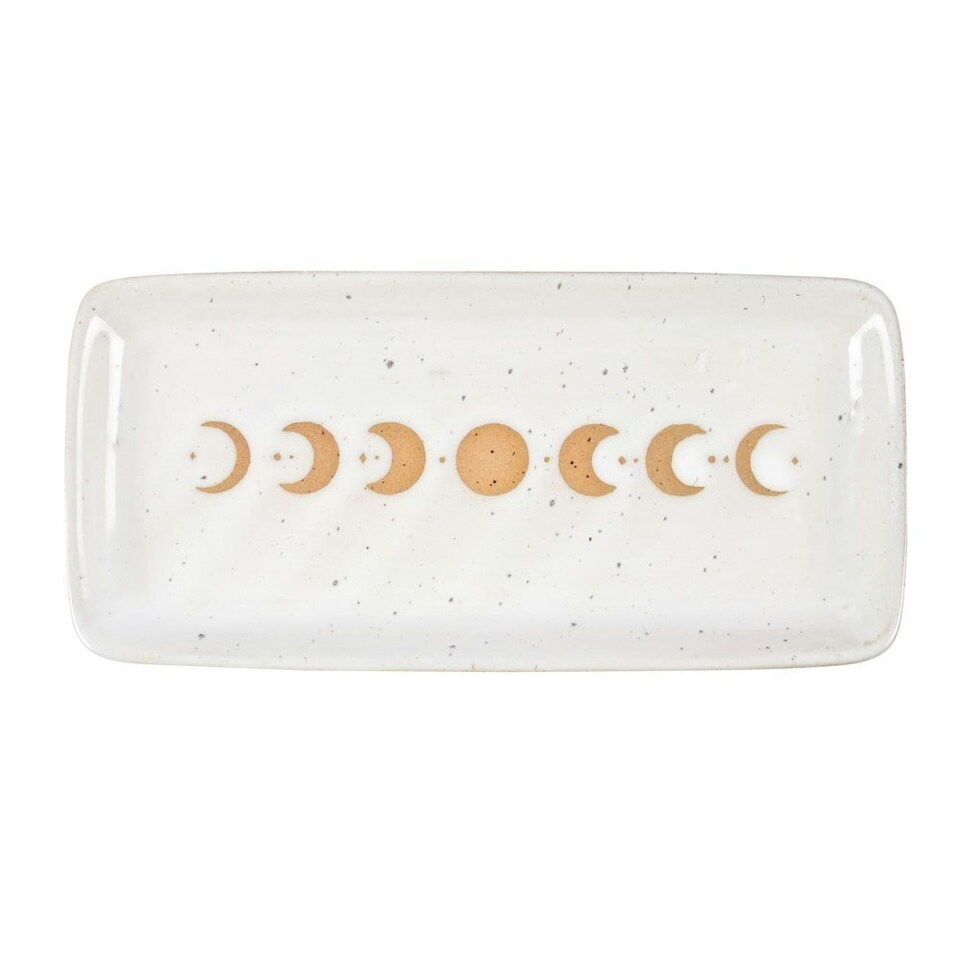 Something Different Moon Phases Ceramic Trinket Dish - White/Brown - 1.6cm x 8.7cm x 18.3cm