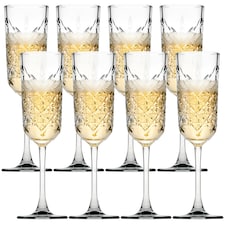 175ml Pasabahce Set of Glass Stemmed Champagne Flutes | Clear | 8 Glasses | 8