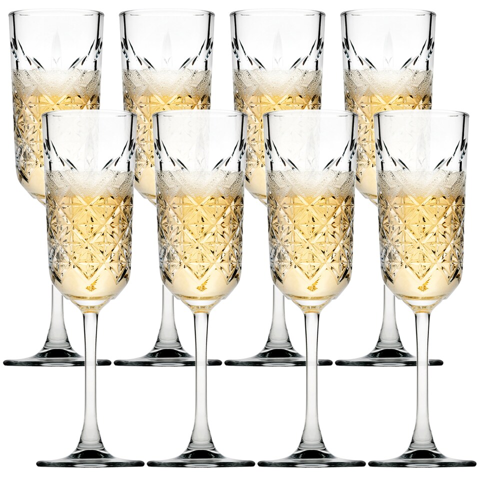 image 1 of 175ml Pasabahce Set of Glass Stemmed Champagne Flutes | Clear | 8 Glasses | 8