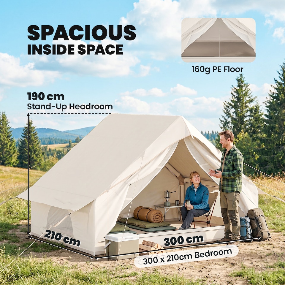 image 1 of Outsunny Inflatable Tent Waterproof for 2-4 Person | Cream | Beige | 300 x 210 x 190 cm