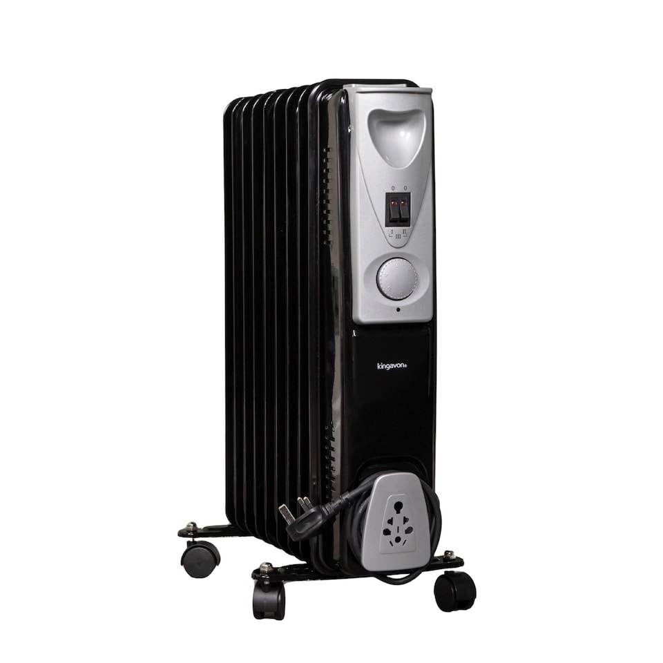 image 1 of 2000w 2kw 9 Fin Slimline Black Oil Filled Radiator Heater with Adjustable Thermostat
