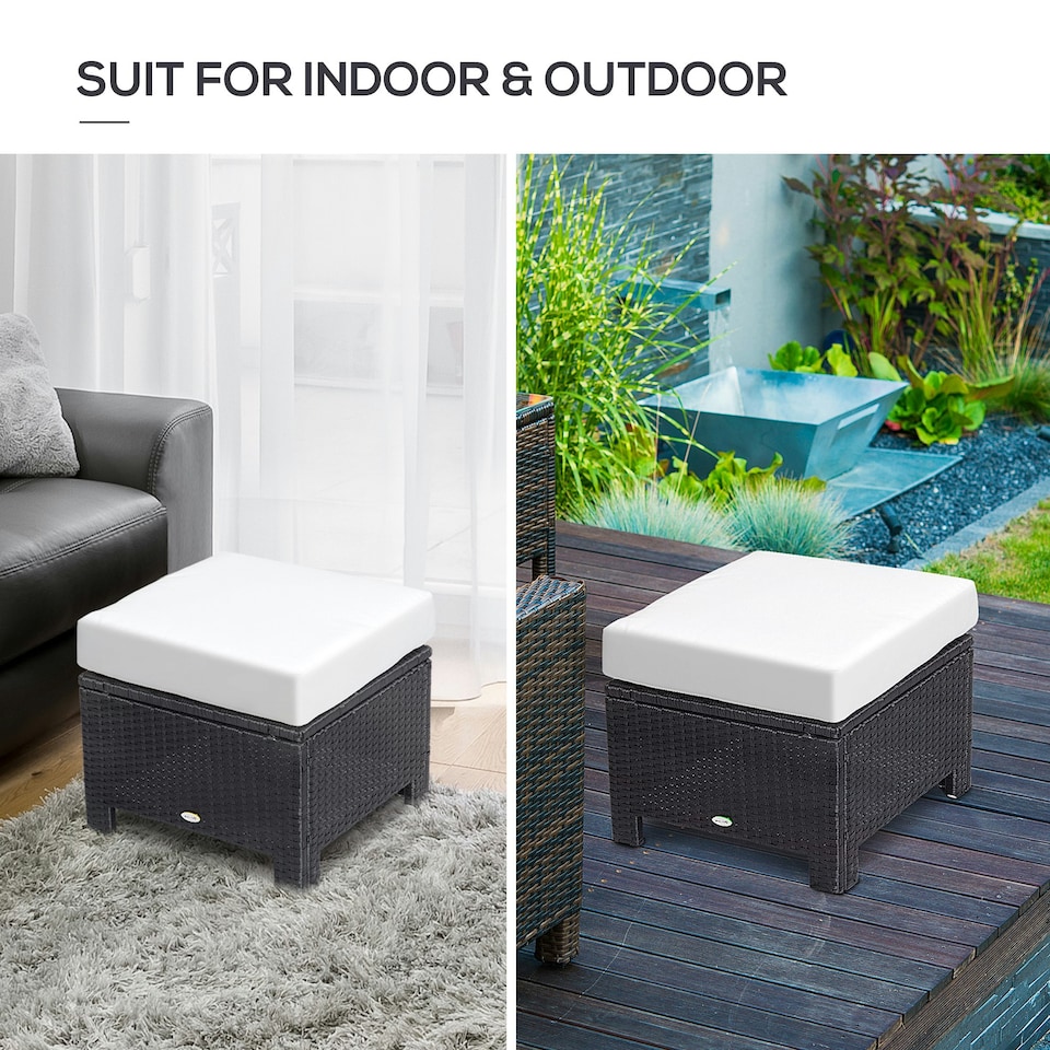 image 1 of Outsunny Rattan Footstool Wicker Ottoman w/ Padded Seat for Backyard Garden