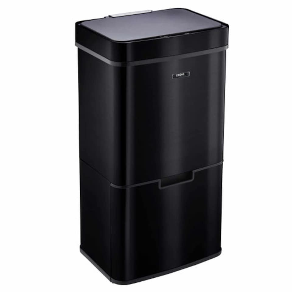 image 1 of Cooks Professional Recycling Sensor Bin 75L with Dual Compartments & Food Caddy | Black | Black