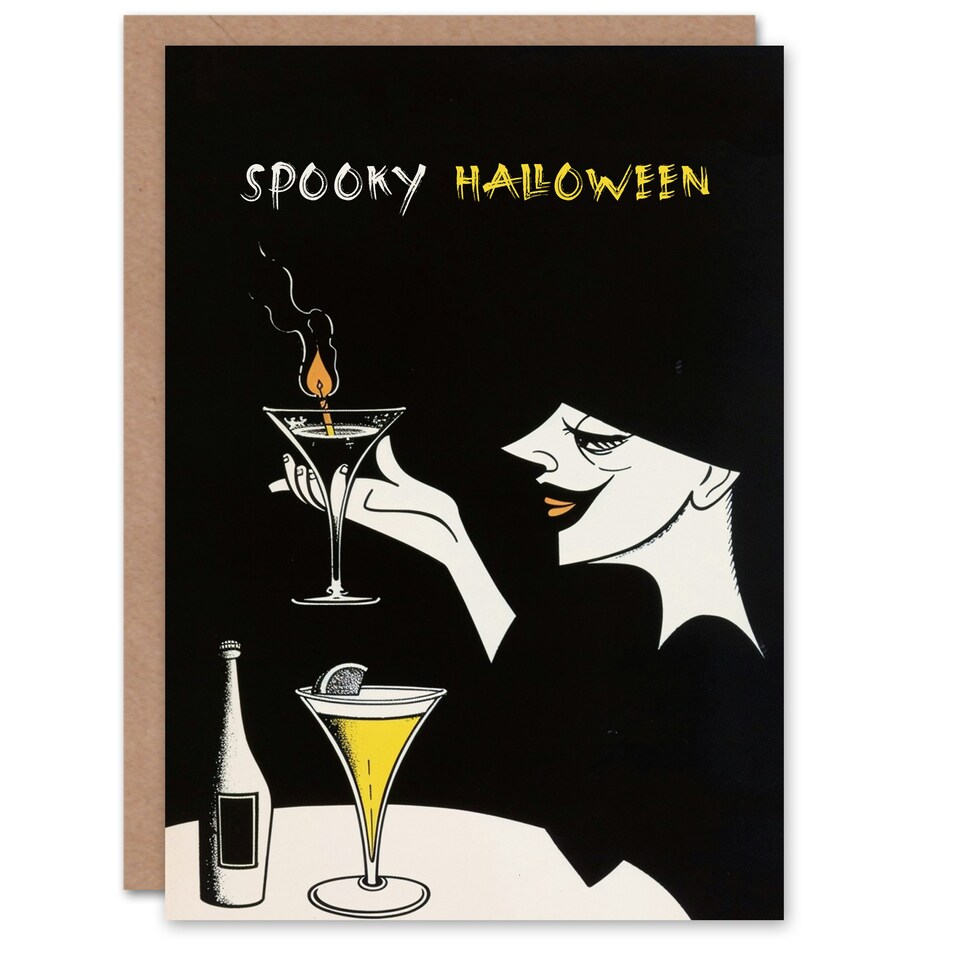 image 1 of Spooky Witch Cocktail Potion Candle Fun Woman Halloween Card