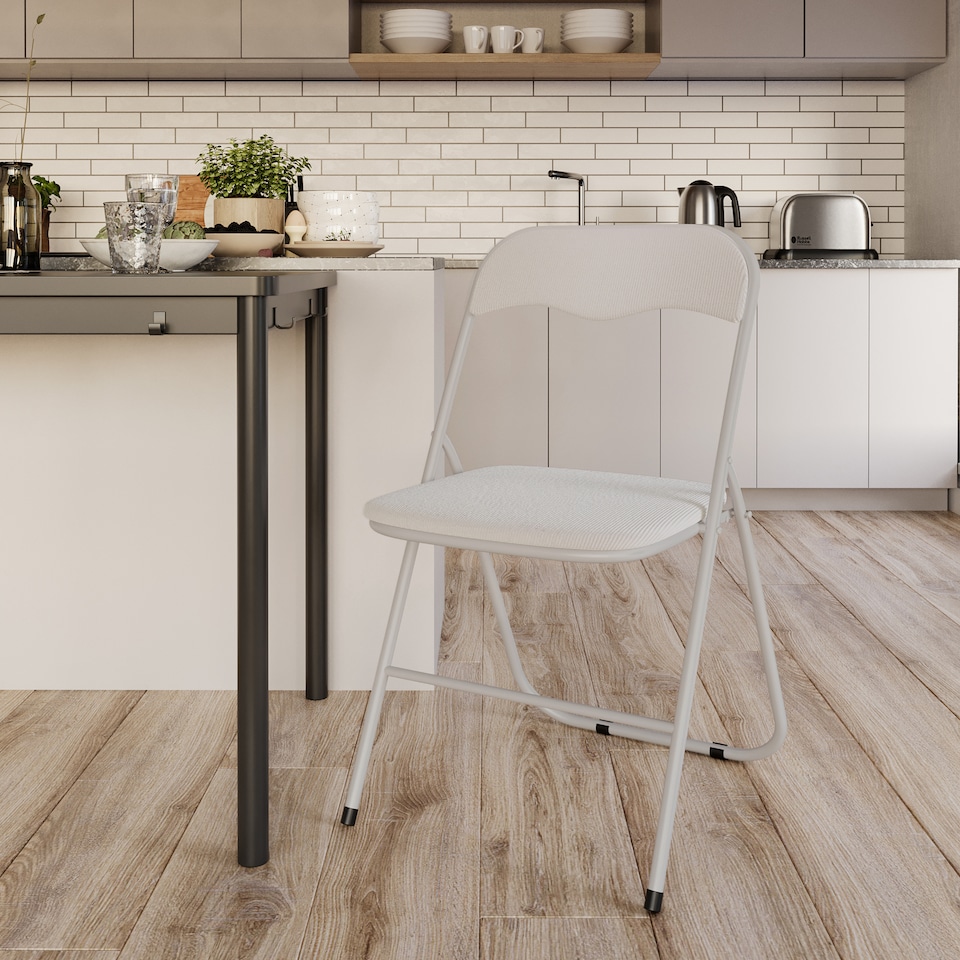 image 1 of 6 Pc Folding Lightweight Chair Set Portable Metal Frame PVC Velvet Ribcord Seats | Multi | Beige Ribcord