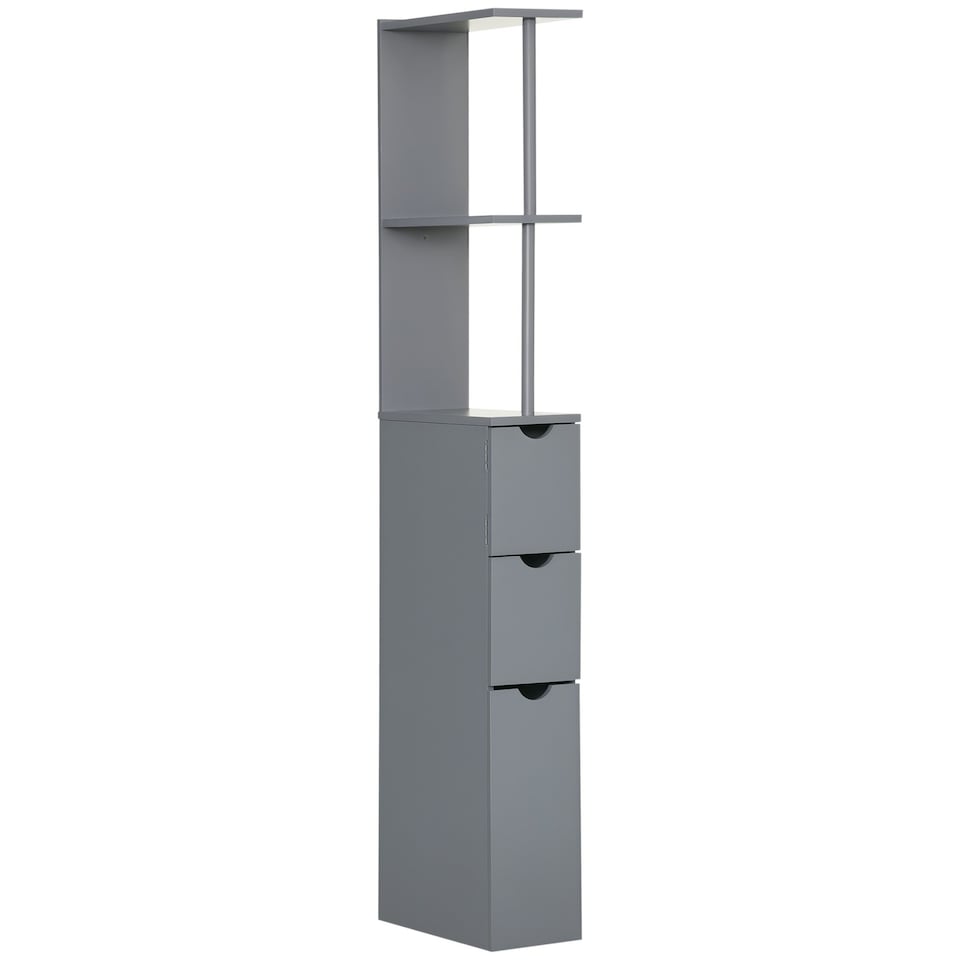 image 1 of HOMCOM Tall Bathroom Storage Cabinet with Shelf and Drawers, Grey
